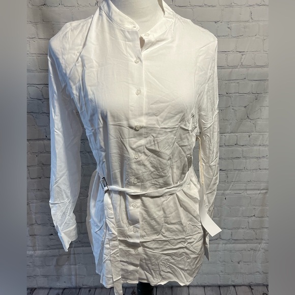 NWT Urban Outfitters Lumiere White Button Front Long Sleeve Belted Shirt Small - Picture 4 of 11